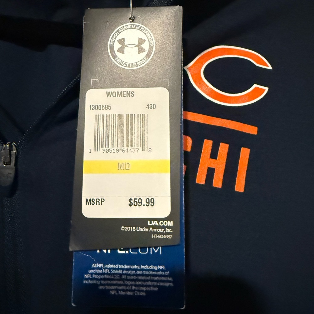Under Armour Chicago Bears 1/4 Zip Pullover Navy Women’s Medium NWT - Picture 3 of 7